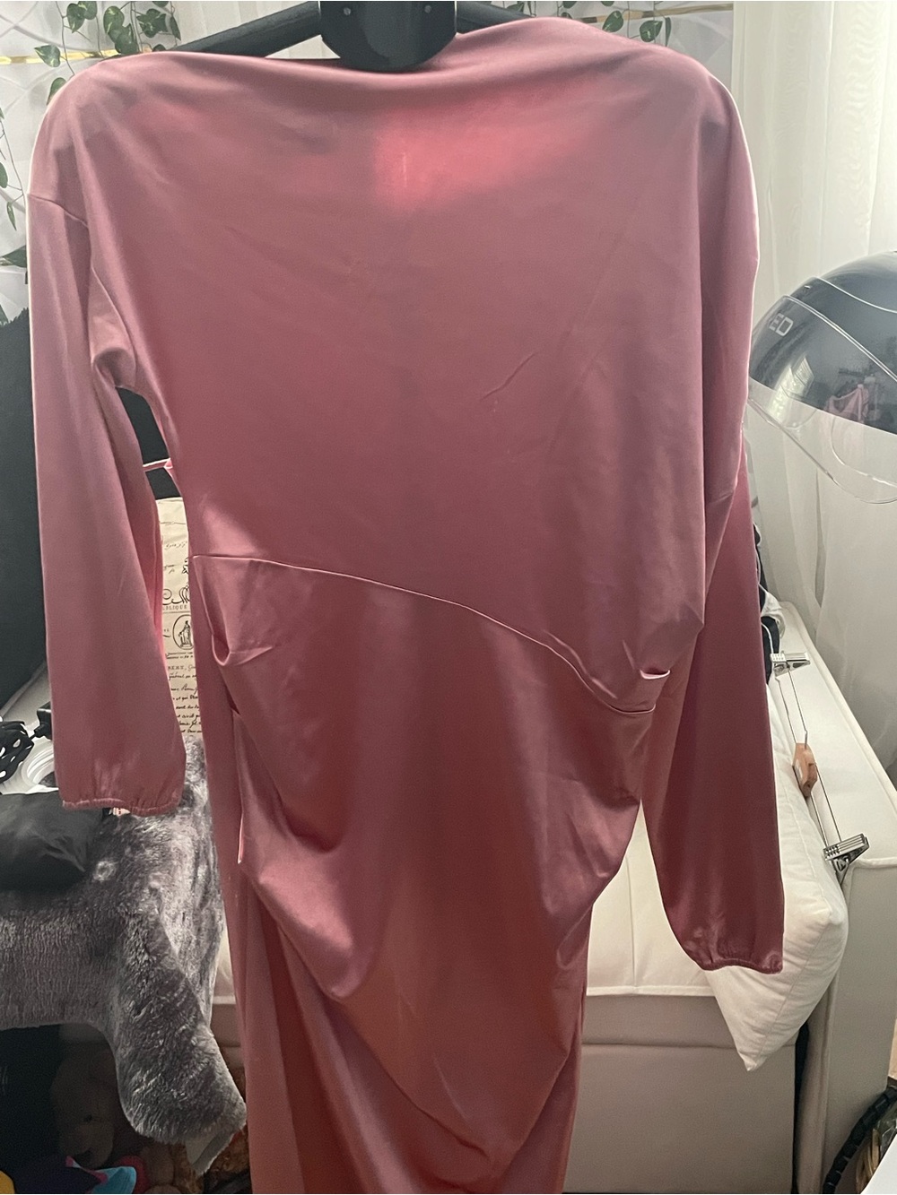 Long Sleeve Satin Maxi Dress in Rose Dust